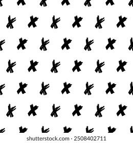 Seamless pattern with hand drawn cross symbols. Black sketch cross symbol on white background. Vector illustration