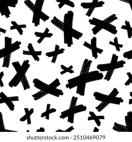 Seamless pattern with hand drawn cross symbols. Black sketch cross symbol on white background. Vector illustration