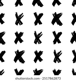Patrón sin fisuras con símbolos cruzados dibujados a mano. Símbolo de cruz de boceto negro sobre fondo blanco. Ilustración vectorial
