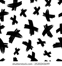 Patrón sin fisuras con símbolos cruzados dibujados a mano. Símbolo de cruz de boceto negro sobre fondo blanco. Ilustración vectorial
