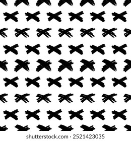 Patrón sin fisuras con símbolos cruzados dibujados a mano. Símbolo de cruz de boceto negro sobre fondo blanco. Ilustración vectorial