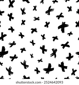 Padrão contínuo com símbolos de cruz desenhados à mão. Símbolo de cruz de esboço preto sobre fundo branco. Ilustração vetorial