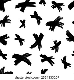 Seamless pattern with hand drawn cross symbols. Black sketch cross symbol on white background. Vector illustration