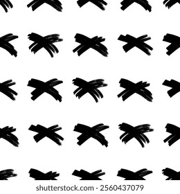 Seamless pattern with hand drawn cross symbols. Black sketch cross symbol on white background. Vector illustration