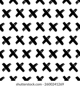 Seamless pattern with hand drawn cross symbols. Black sketch cross symbol on white background. Vector illustration