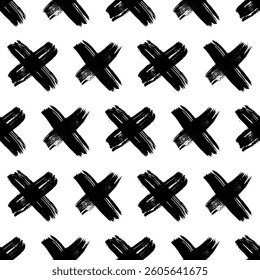 Seamless pattern with hand drawn cross symbols. Black sketch cross symbol on white background. Vector illustration