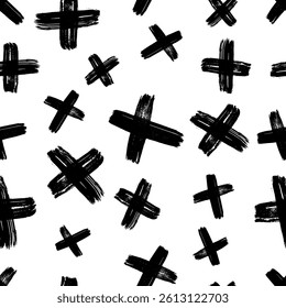 Seamless pattern with hand drawn cross symbols. Black sketch cross symbol on white background. Vector illustration