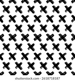Seamless pattern with hand drawn cross symbols. Black sketch cross symbol on white background. Vector illustration