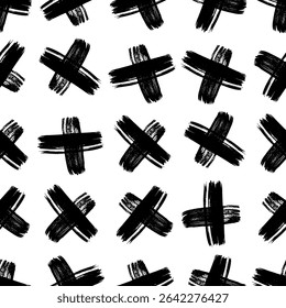 Seamless pattern with hand drawn cross symbols. Black sketch cross symbol on white background. Vector illustration