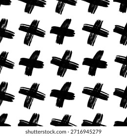 Seamless pattern with hand drawn cross symbols. Black sketch cross symbol on white background. Vector illustration