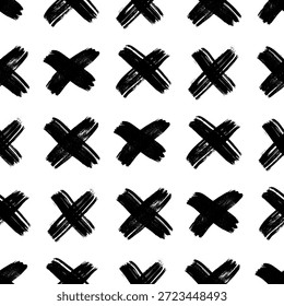 Seamless pattern with hand drawn cross symbols. Black sketch cross symbol on white background. Vector illustration