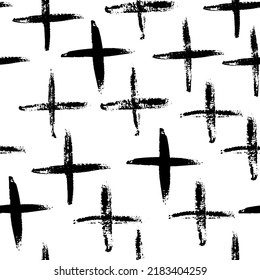 Seamless pattern with hand drawn  crosses or math pluses. Brush strokes pattern. Vector textured hand drawn pattern. Abstract background with brush strokes.