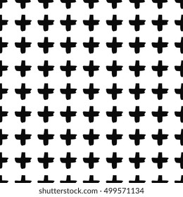 Seamless pattern with hand drawn crosses in black on white background.