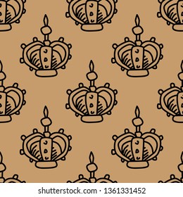 Seamless pattern of hand drawn crown for print or web design