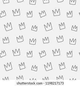 Seamless pattern of hand drawn crowns in black and white. Cute vector illustration and background texture for any use.