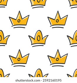 Seamless pattern with hand drawn crowns on white background. Queen or king doodle crowns background. Simple print.