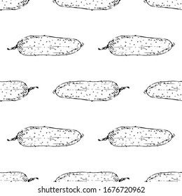 Seamless pattern Hand Drawn cucumber doodle. Sketch style icon. Decoration element. Isolated on white background. Flat design. Vector illustration.