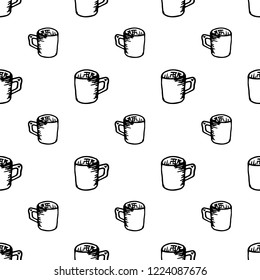 Seamless pattern hand drawn cup. Doodle black sketch. Sign symbol. Decoration element. Isolated on white background. Flat design. Vector illustration.
