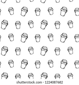 Seamless pattern hand drawn cup. Doodle black sketch. Sign symbol. Decoration element. Isolated on white background. Flat design. Vector illustration.