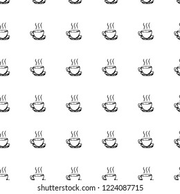 Seamless pattern hand drawn cup. Doodle black sketch. Sign symbol. Decoration element. Isolated on white background. Flat design. Vector illustration.