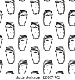 Seamless pattern hand drawn cup of coffee. Doodle black sketch. Sign symbol. Decoration element. Isolated on white background. Flat design. Vector illustration.