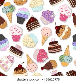 Seamless pattern with hand drawn cup cakes, vector illustration