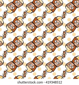 Seamless pattern with hand drawn cupcake, pastry, dessert and cherry. Vector background with coffee muffins. Print, package design, wrapping, textile