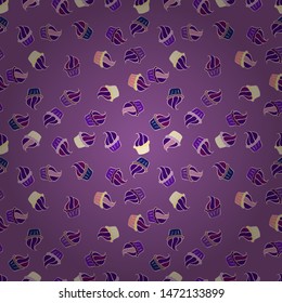 Seamless pattern hand drawn cupcakes. Print for bakery. Purple, violet and neutral color. Vector illustration. Sweets background design.