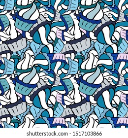 Seamless pattern hand drawn cupcakes. Sweets background design. Print for bakery. Black, white and blue color. Vector illustration.