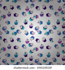 Pasteles dibujados a mano sin patrón. Blanco, violeta y negro. Diseño de fondo dulce. Ilustración vectorial. Imprimir para panadería.