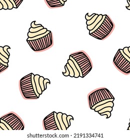 Nahtloses Muster mit handgezeichnet gezogenen Cupcakes