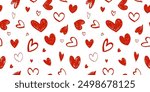 Seamless pattern with hand drawn cute red hearts vector illustration.  Heart shaped vector illustration set. Mothers day, greeting card, wallpaper or gift wrapping design.