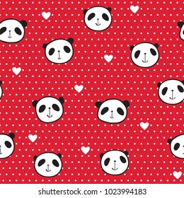 Seamless pattern with hand drawn cute pandas and hearts for textile, wallpapers, gift wrap and scrapbook. Background for March 8, Valentine's Day, birthday. Vector.