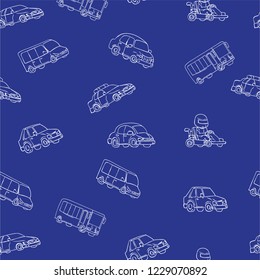 Seamless pattern with hand drawn cute car. Perfect for kids fabric, textile, nursery wallpaper.