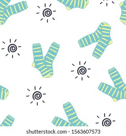 seamless pattern with hand drawn cute socks. Creative travel essentials texture for fabric, wrapping, textile, wallpaper, apparel. Vector illustration