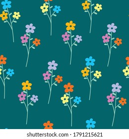 Seamless pattern hand drawn cute flower with blue background. for textile, fabric print, fabric pattern, gift wrapping paper