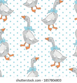 Seamless pattern hand drawn cute goose vector illustration