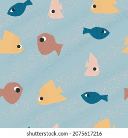 Seamless pattern of hand drawn cute fish. Vector illustration 
