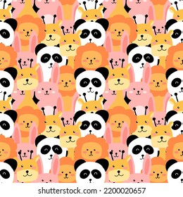 Seamless pattern with hand drawn cute animals. Background for textile, wrapping paper, fashions, illustrations.