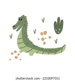 Patrón sin inconvenientes dibujado a mano cocodrilo lindo para camiseta, tarjeta, diseño de afiches para los niños. Diseño de ilustraciones vectoriales para telas de moda, gráficos textiles, impresiones