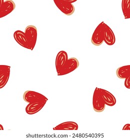  Seamless pattern with hand drawn cute red hearts ink vector illustration