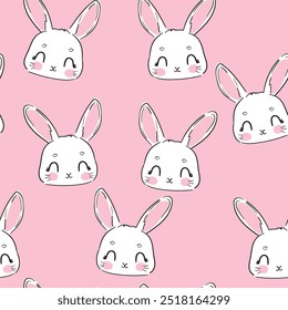 Seamless pattern with Hand Drawn Cute Bunny, print design rabbit background, children print textile design