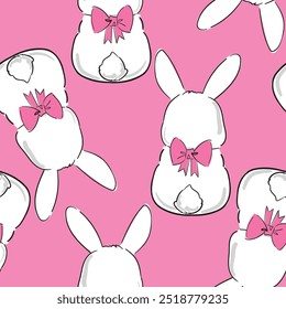 Seamless pattern with Hand Drawn Cute Bunny, print design rabbit background, children print textile design