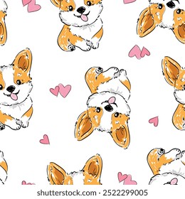 seamless pattern with hand drawn cute corgi dog print background vector 