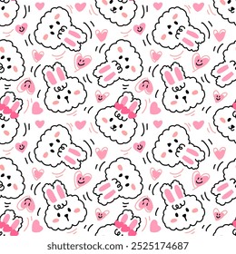 Seamless pattern with hand drawn cute rabbit. Background for textile, wrapping paper, fashion, illustration.