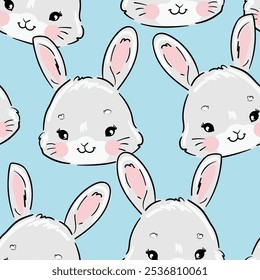 Seamless pattern with Hand Drawn Cute Bunny, print design rabbit background, children print textile design