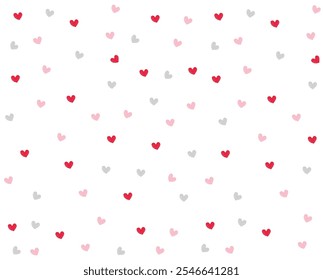 Seamless pattern with hand drawn cute red hearts, Heart vector line drawing pattern, wallpaper or gift wrapping design, background on Valentine's Day, Doodle red hearts 
