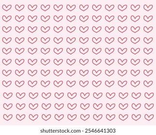 Seamless pattern with hand drawn cute red hearts, Heart vector line drawing pattern, wallpaper or gift wrapping design, background on Valentine's Day, Doodle red hearts 
