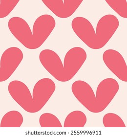 Seamless pattern with hand drawn cute red hearts ink vector illustration