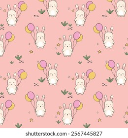 seamless pattern, pattern, hand drawn, cute, colorful, childhood, bunny, background